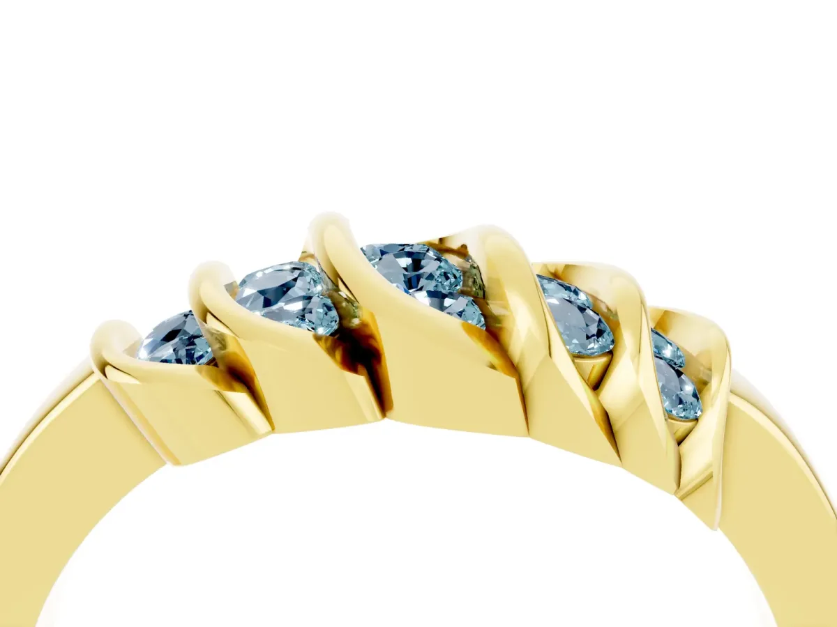 Round Aquamarine Multi-Row Crossover Band Yellow gold
