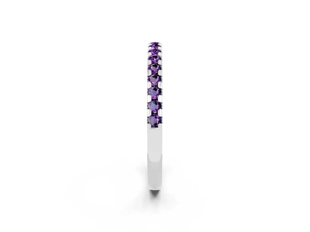 Round Amethyst Pavé Set Eternity Band with Micro Prong Setting Silver