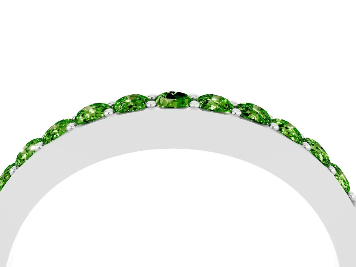 Round Peridot Curved Wedding Band with Channel Setting Silver