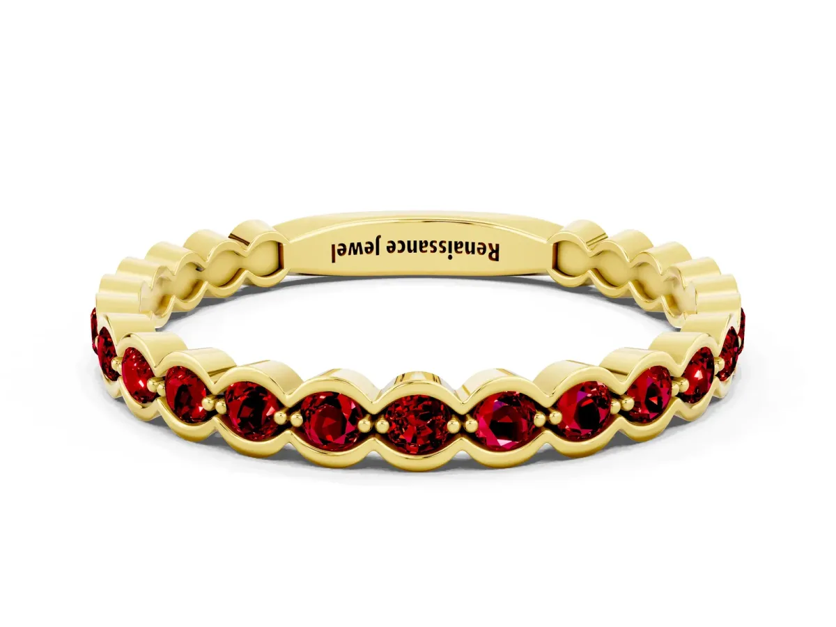 Round Ruby Bezel Set Eternity Band Yellow gold