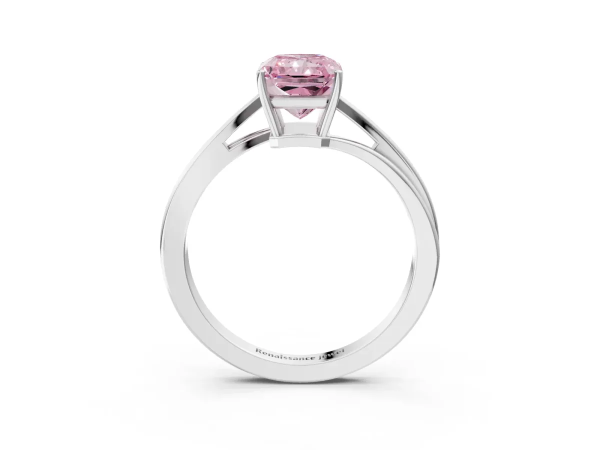 Fancy Pink Radiant Cut Cut Solitaire Twist Band Ring with Four-Prong Setting Platinum