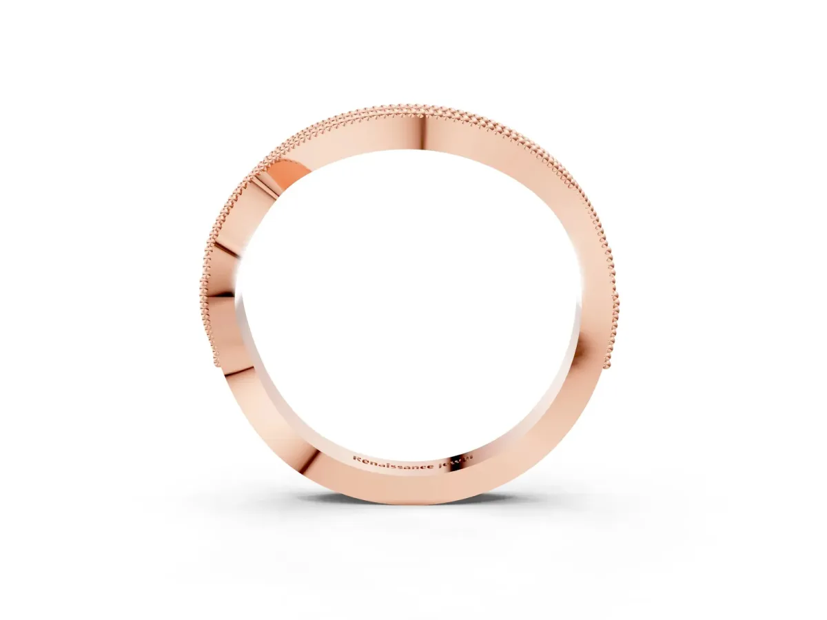 Curved Milgrain Round Diamond Pavé Wedding Band Rose gold
