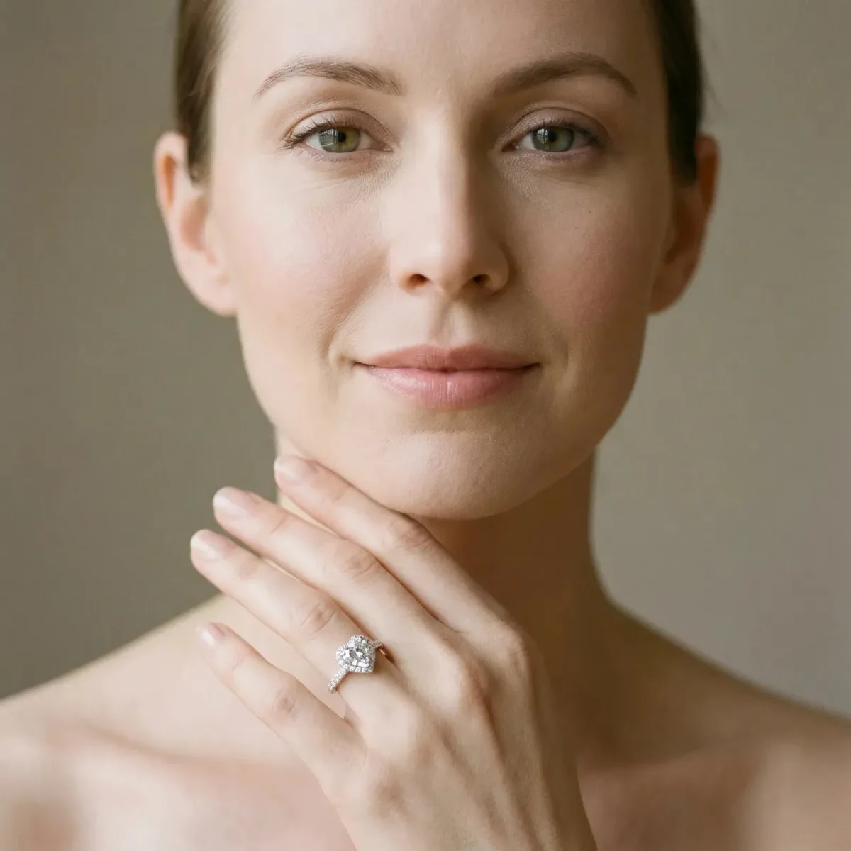 Heart Cut Diamond Solitaire Ring with Milgrain Pavé Band and Four-Prong Setting Silver