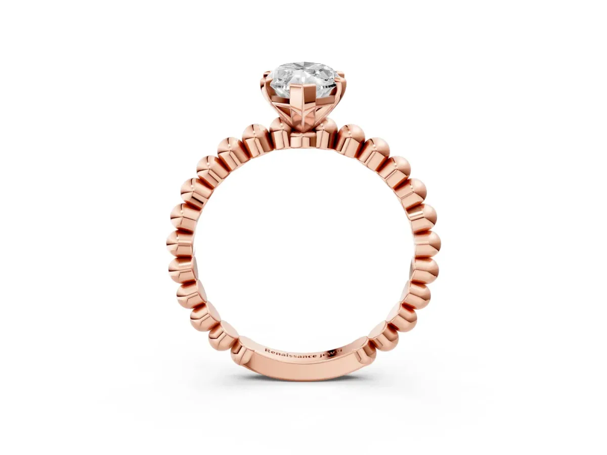 Marquise Cut Diamond Solitaire Ring with Beaded Band and Prong Setting Rose gold