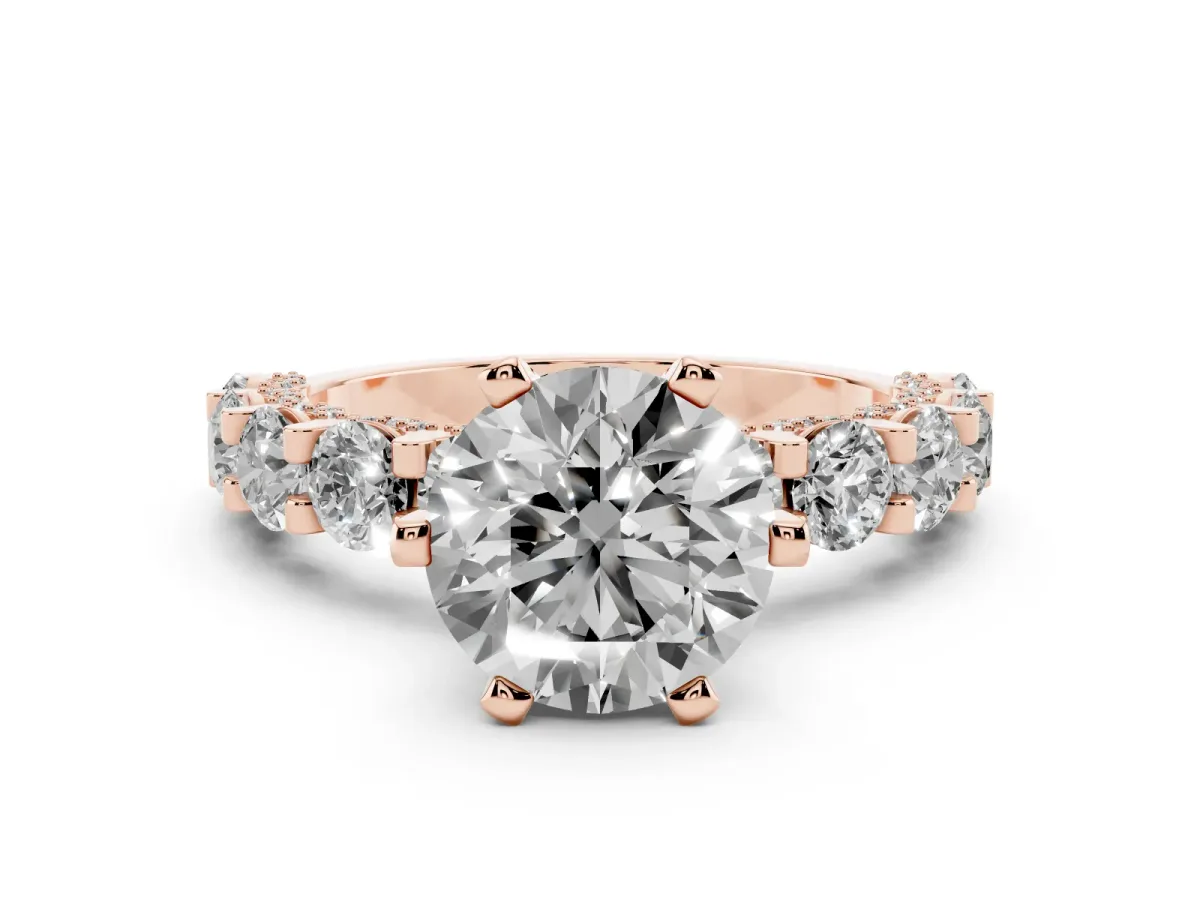Round Diamond Mens Ring with Graduated Side Stones Rose gold