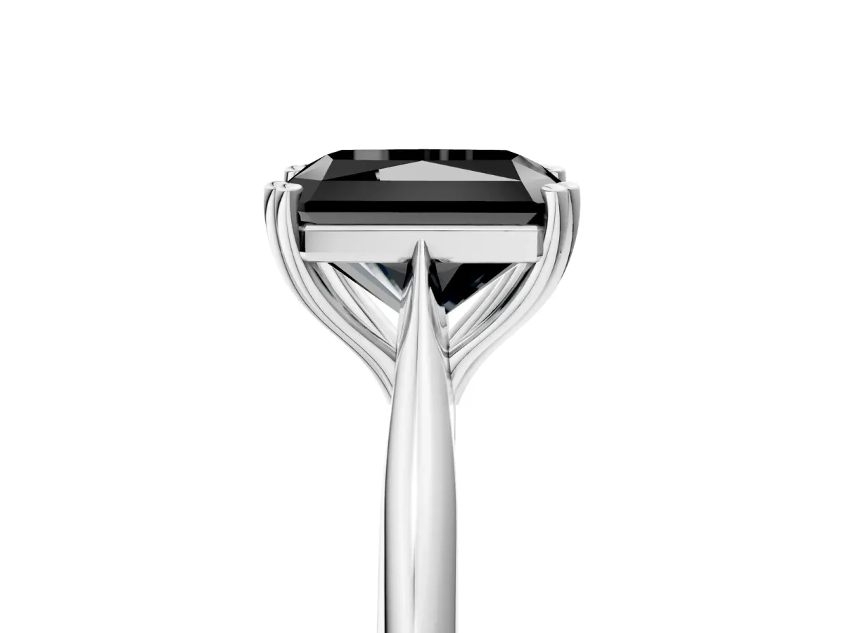 Fancy Black Radiant Cut Solitaire Diamond Ring with Six-Prong Setting and Classic Band Platinum