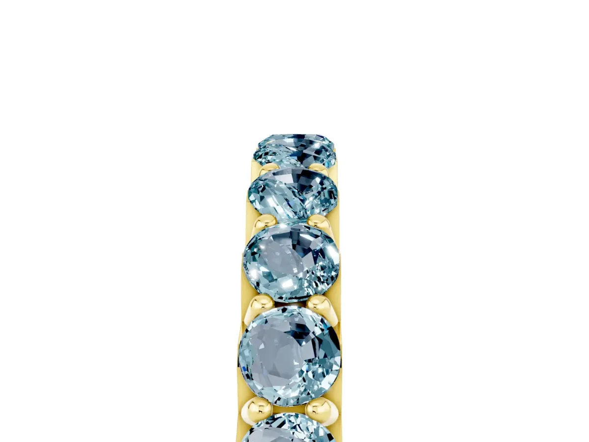 Round Aquamarine Half Eternity Band with Classic Prong Setting Yellow gold