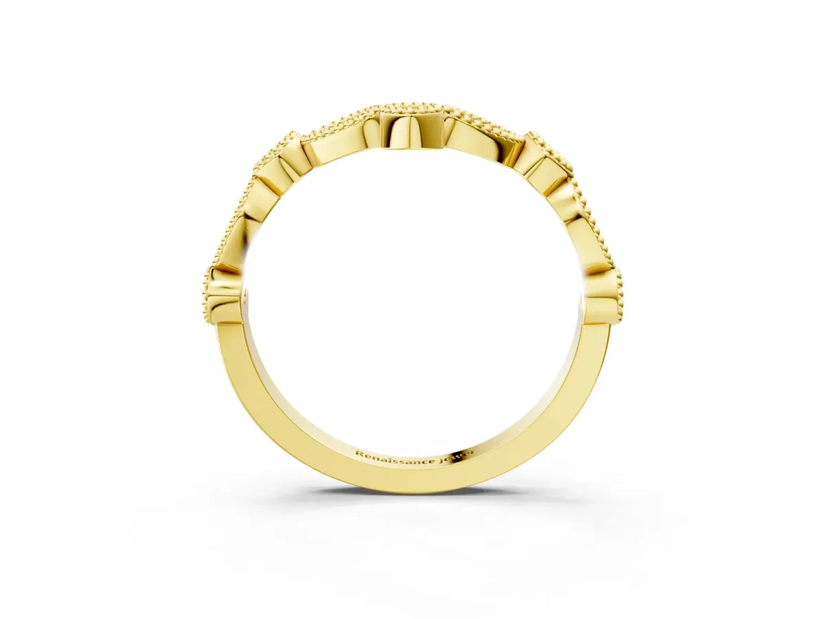 Milgrain Marquise and Round Diamond Half Eternity Band Yellow gold