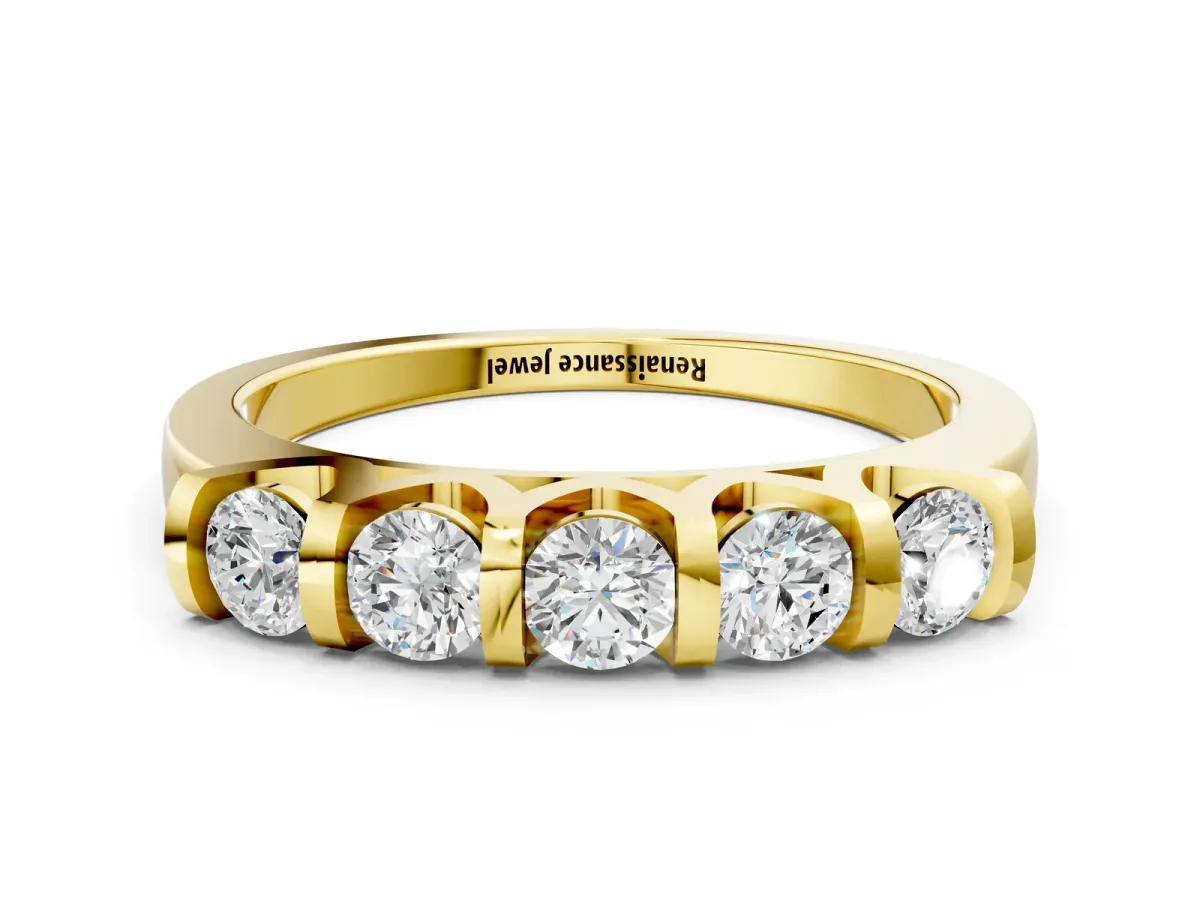 Five-Stone Round Diamond Half-Eternity Bar-Set Ring Yellow gold