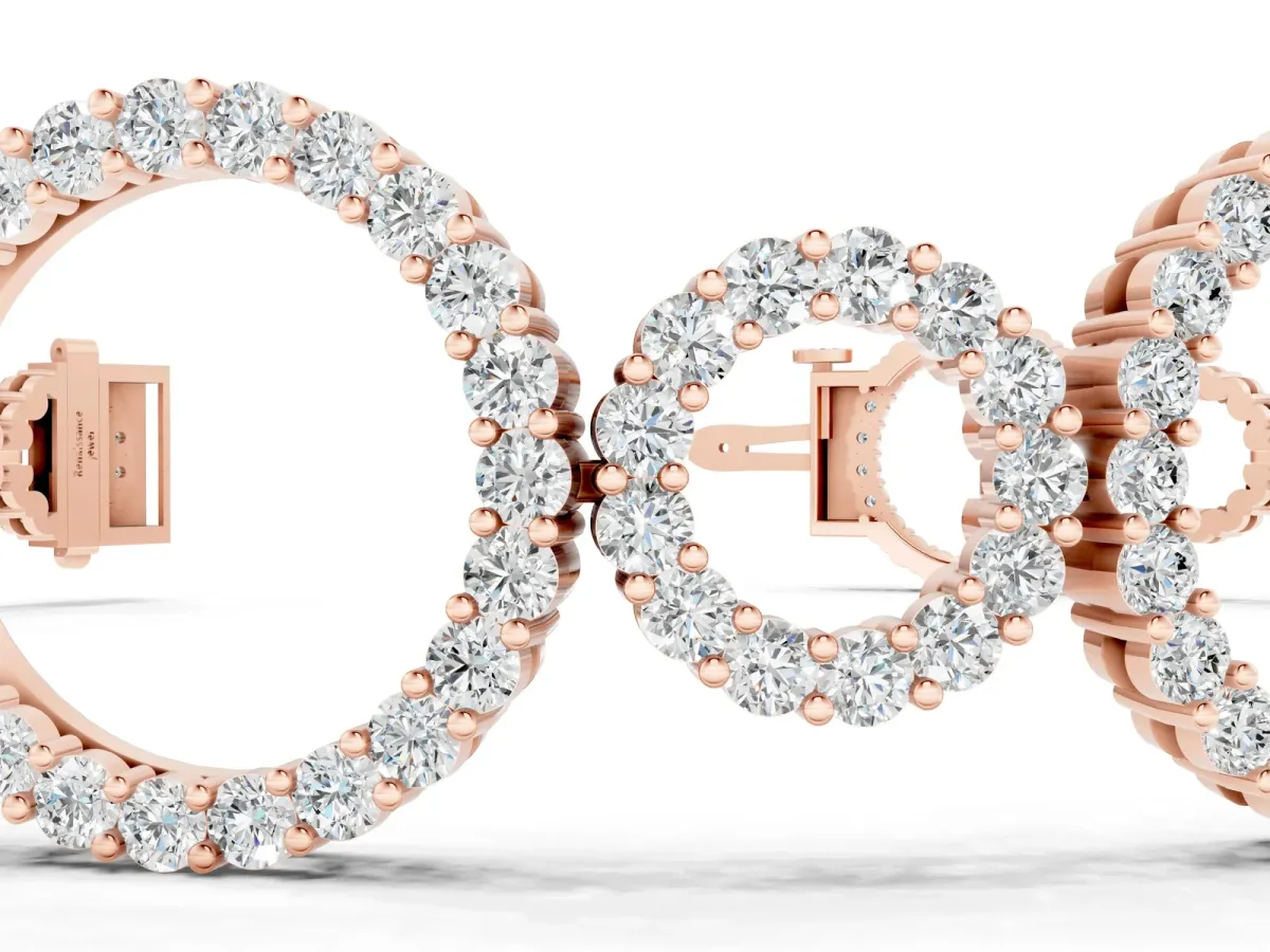 Round Cut Diamond Halo Circle Link Bracelet with Pave Setting Rose gold