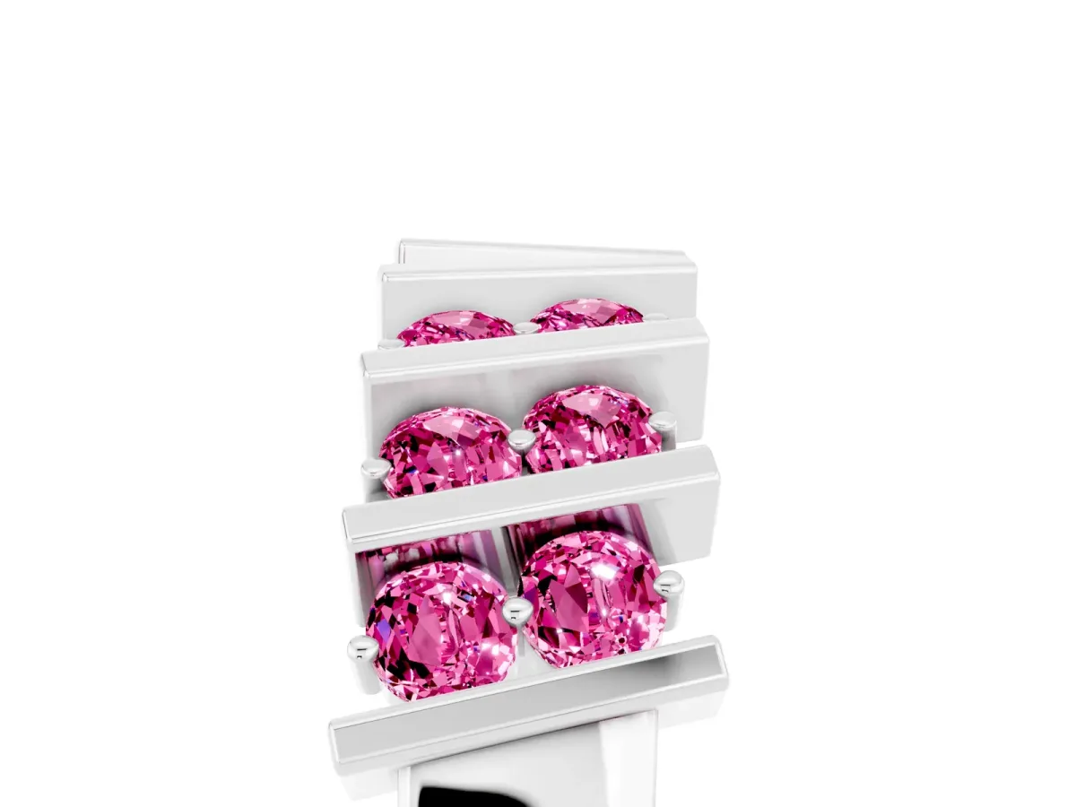 Channel Set Round Pink Sapphire Anniversary Band with Vertical Prongs Silver