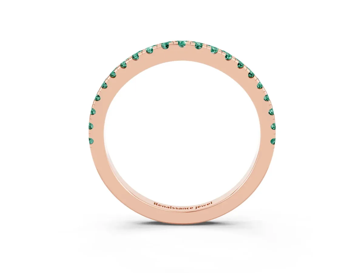 Round Green Sapphire Pavé Half Eternity Band with Shared Prong Setting Rose gold