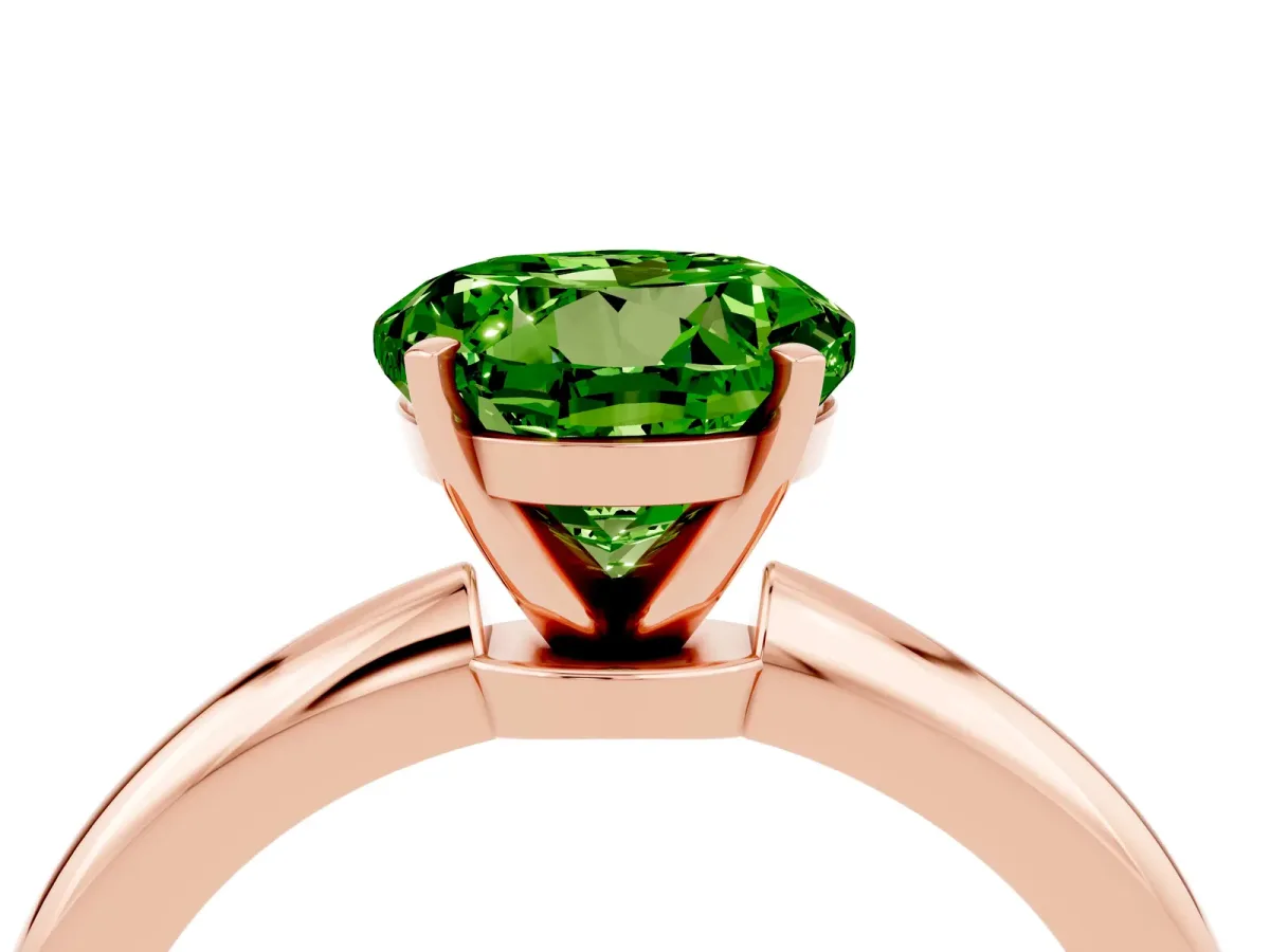 Round Cut Peridot Solitaire Ring with Six-Prong Setting and Classic Band Rose gold