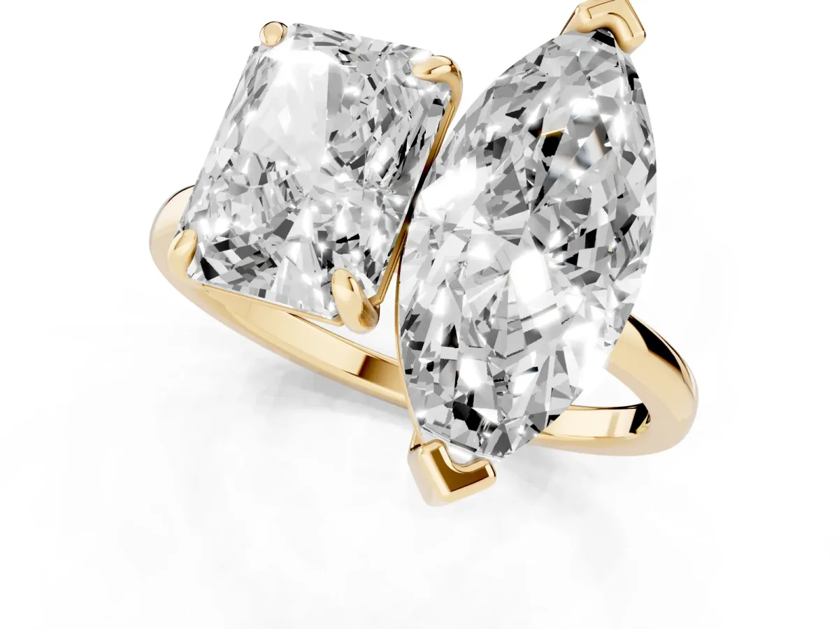 Radiant and Marquise Toi Moi Ring with Prong Setting and Plain Band Yellow gold