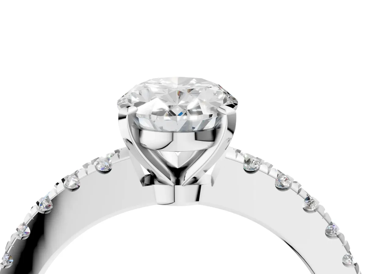 Oval Cut Solitaire Diamond with Pavé Band and Four-Prong Setting Platinum