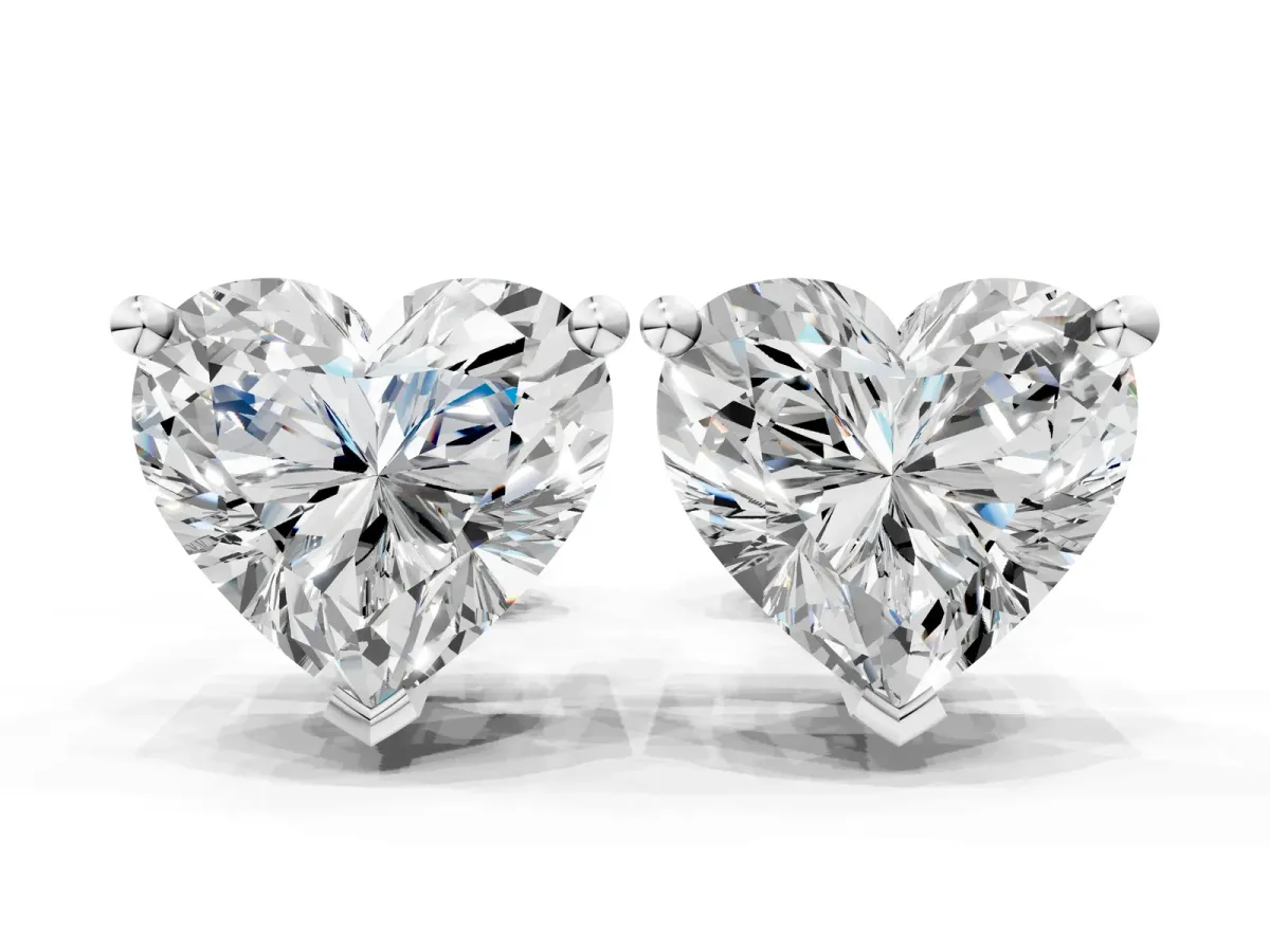 Heart Cut Diamond Stud Earrings Platinum