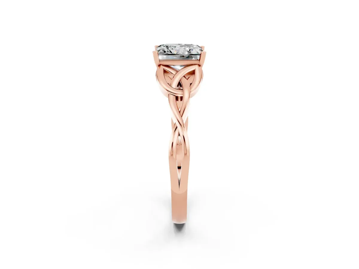 Princess Cut Moissanite Solitaire Celtic Knot Ring with Four-Prong Setting Rose gold