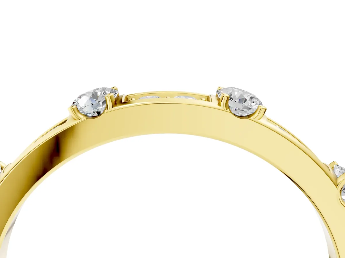 Round Diamond Channel Set Eternity Band with Prong Setting Yellow gold