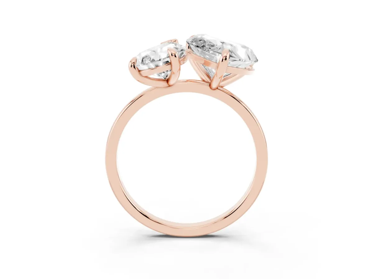 Pear and Heart Toi Moi Ring with Prong Setting and Plain Band Rose gold