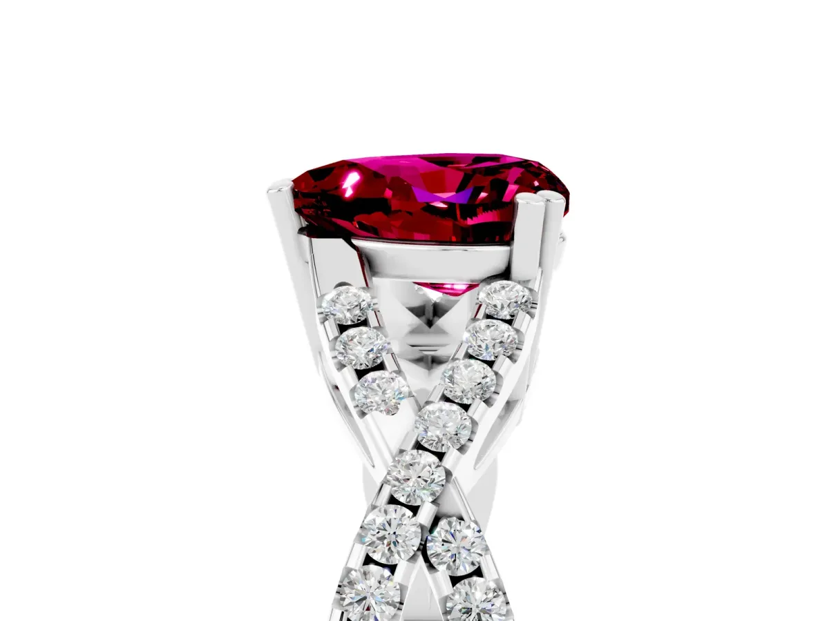 Heart Cut Garnet Solitaire Ring with Four-Prong Setting and Twisted Pavé Band Silver