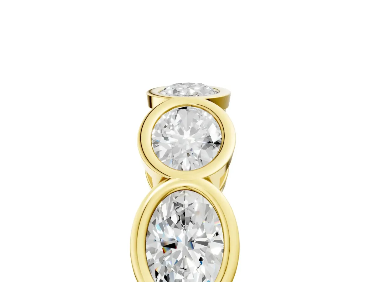 Oval Diamond Bezel Set Eternity Wedding Band Yellow gold