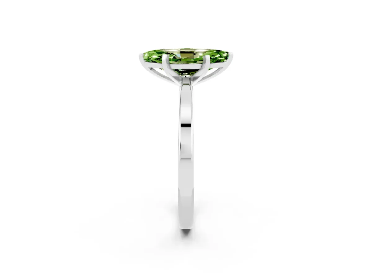 Marquise Cut Peridot Solitaire Engagement Ring with Classic Band and Four-Prong Setting Silver