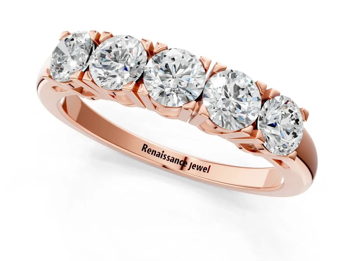 Five-Stone Round Diamond Prong Set White Gold Band Rose gold