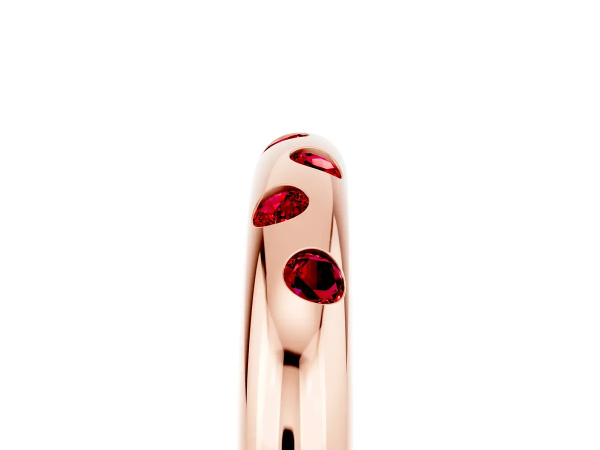 Round Ruby Flush-Set Comfort Fit Band Rose gold
