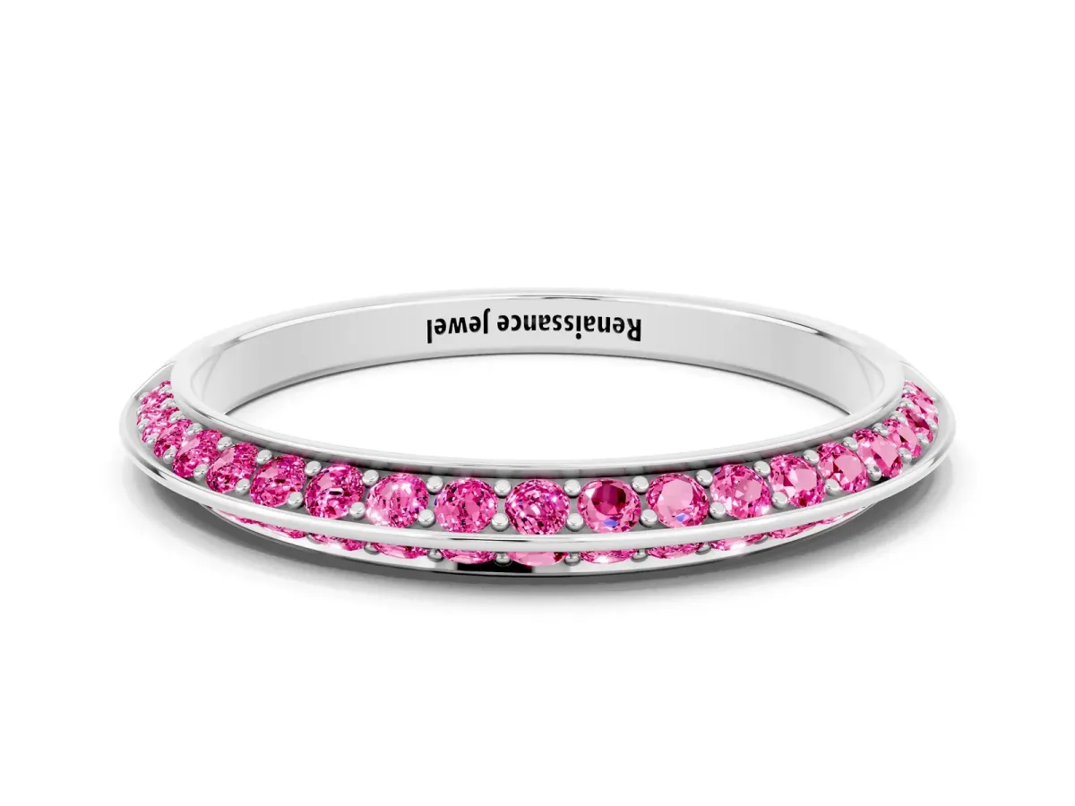 Double Row Pavé Round Pink Sapphire Eternity Band with Channel Setting Platinum