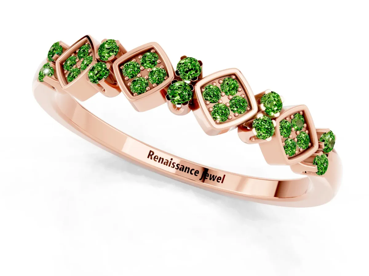 Pavé Cushion Peridot Cluster Eternity Band with Prong Setting Rose gold