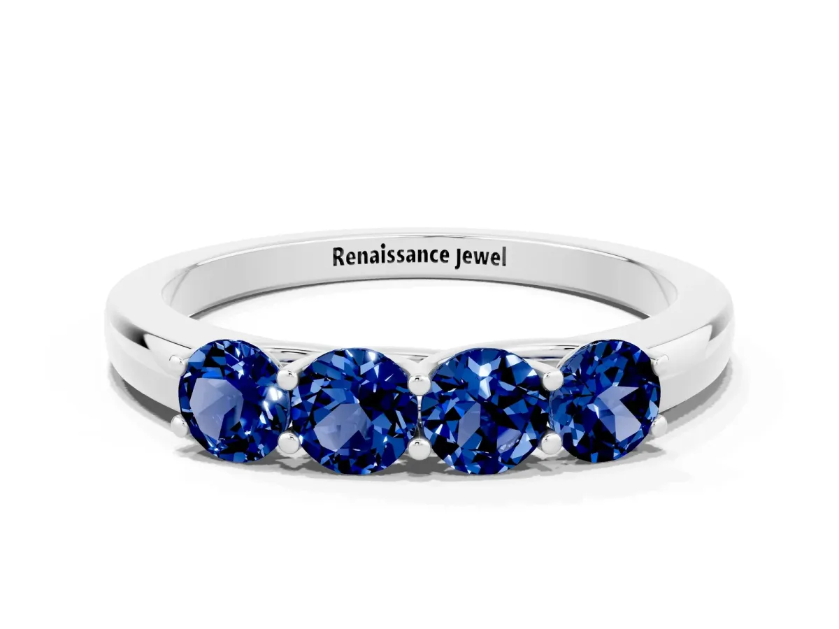 Four-Stone Round Blue Sapphire Prong-Set Band Silver