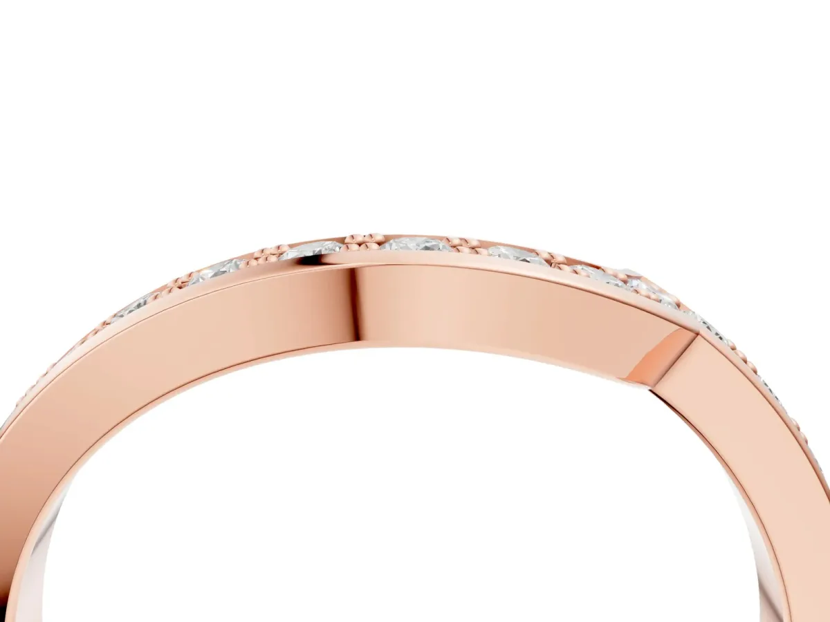 Pavé Round Diamond Curved Wedding Band with Channel Setting Rose gold