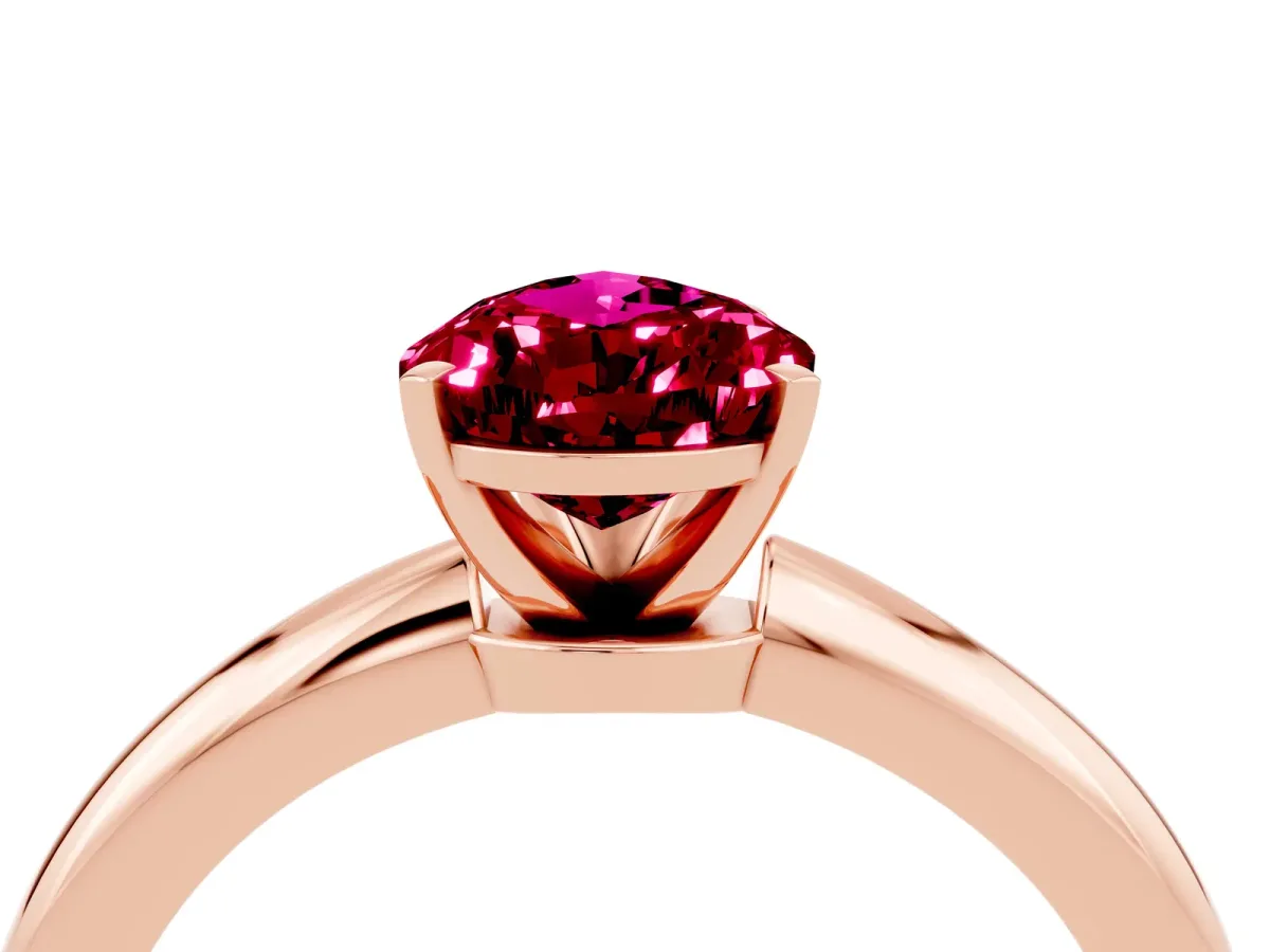 Pear Cut Garnet Solitaire Ring with Six-Prong Setting and Classic Band Rose gold