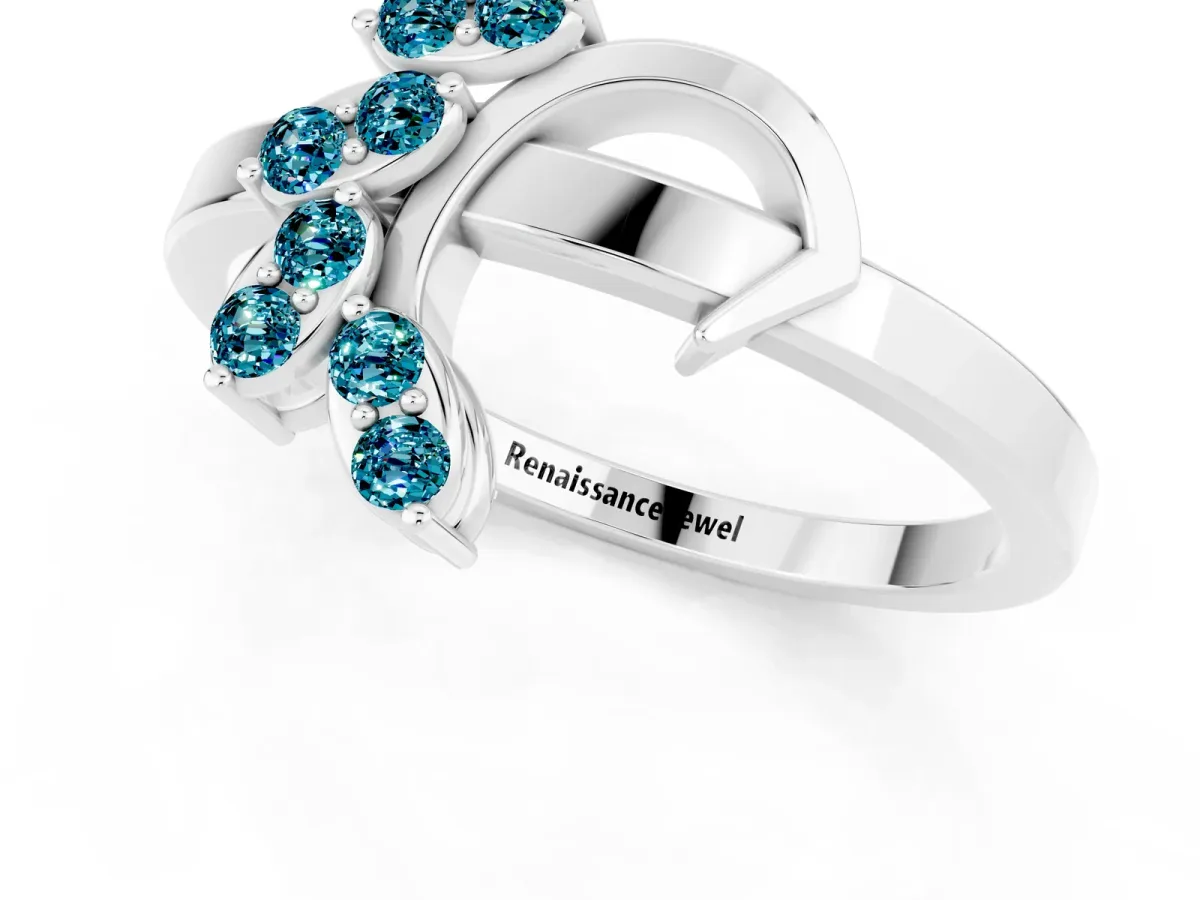 Marquise Blue Topaz Cluster Bypass Ring with Prong Setting Platinum