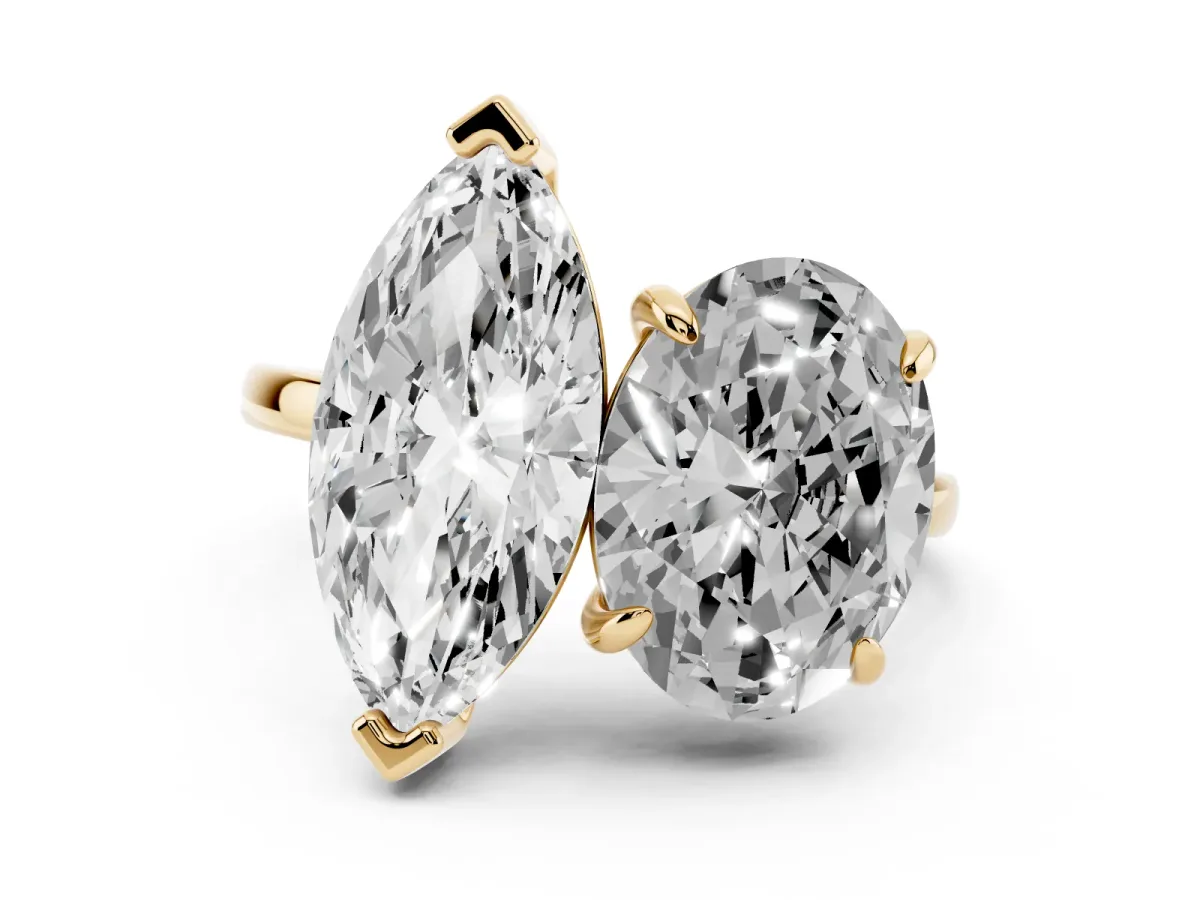 Oval and Marquise Toi Moi Ring with Prong Setting and Plain Band Yellow gold