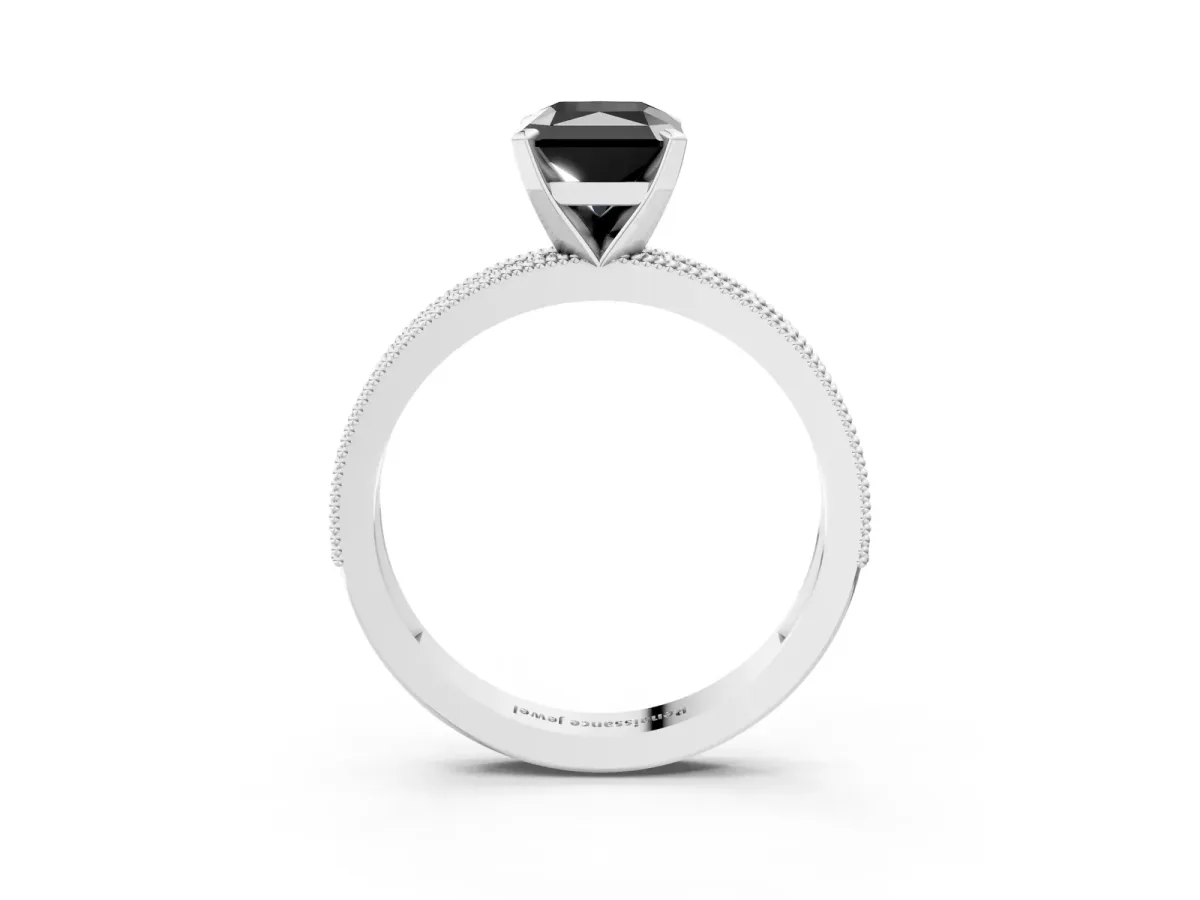 Fancy Black Radiant Cut Diamond Milgrain Pavé Engagement Ring with Four-Prong Setting Platinum