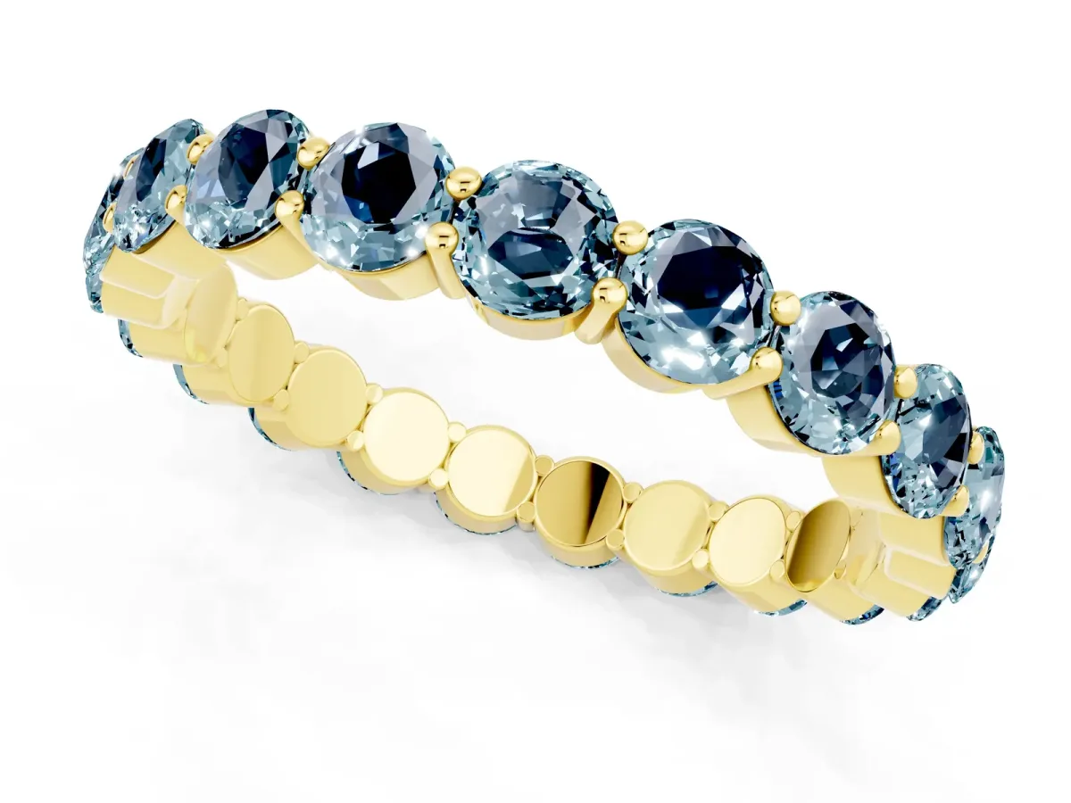 Round Aquamarine Eternity Band with U-Prong Setting Yellow gold