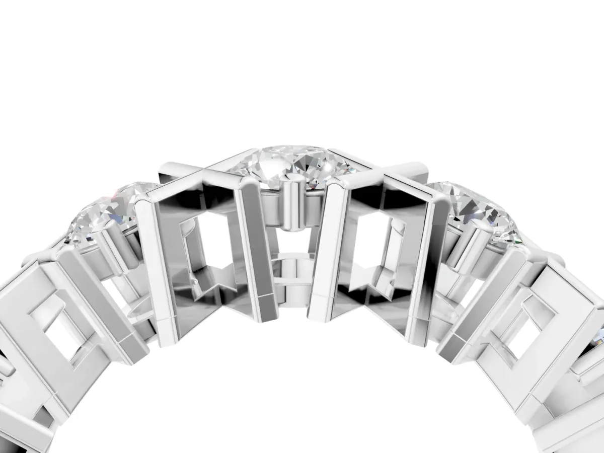Round Diamond Channel Set Band with X-Prong Detail Silver