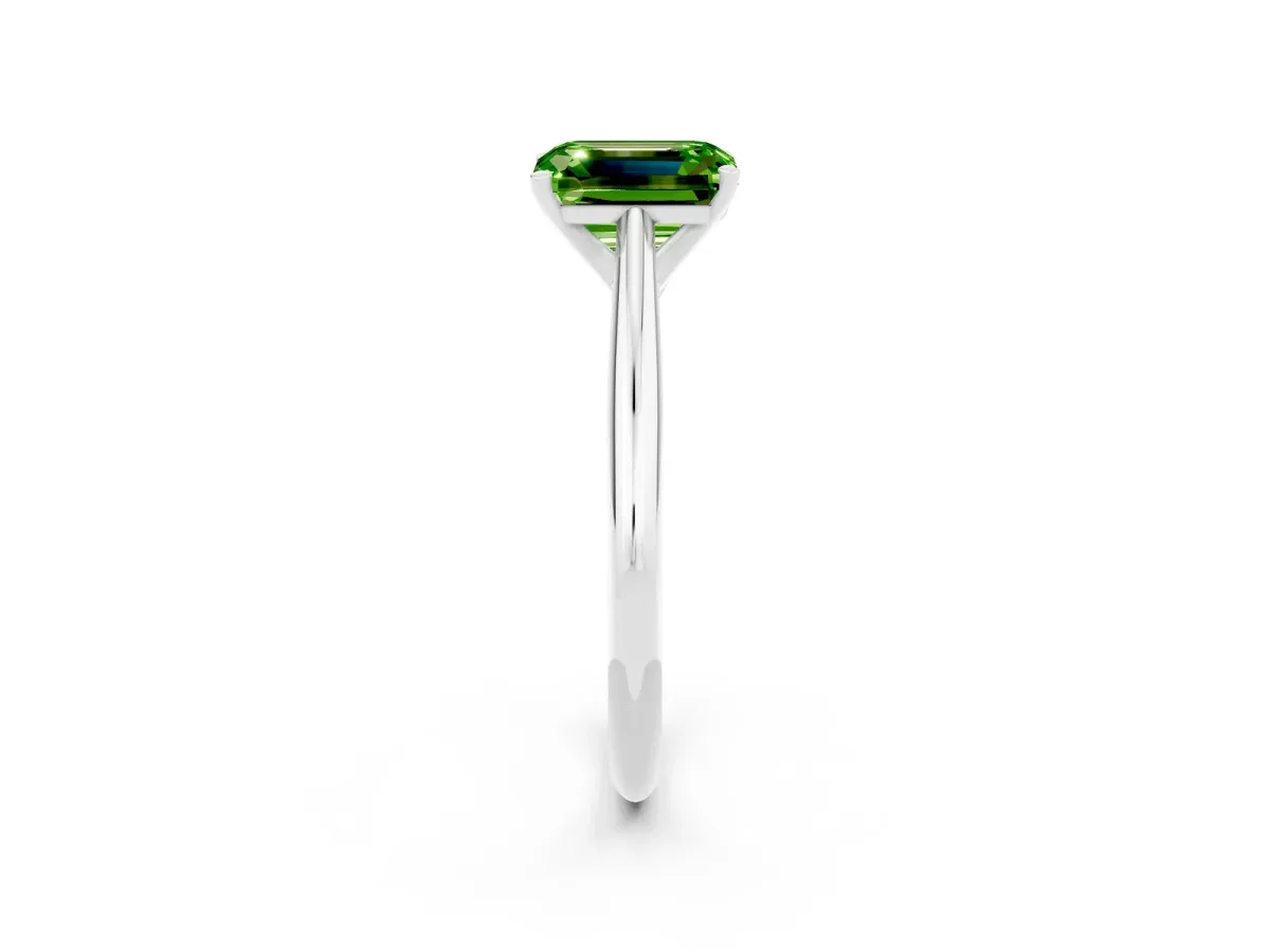 Emerald Cut Peridot Solitaire Engagement Ring with Cathedral Setting and Four-Prong Mount White gold