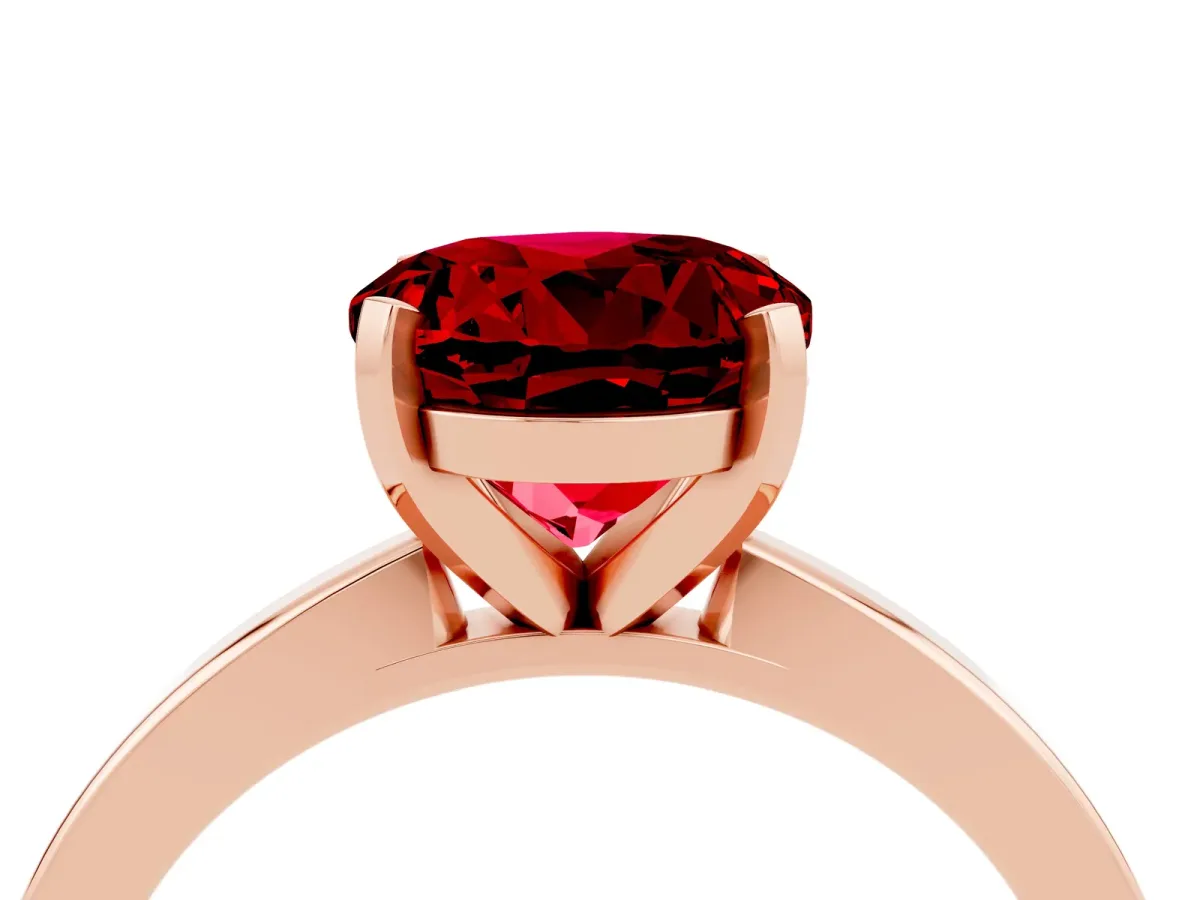 Round Cut Ruby Solitaire Engagement Ring with Classic Band and Four-Prong Setting Rose gold