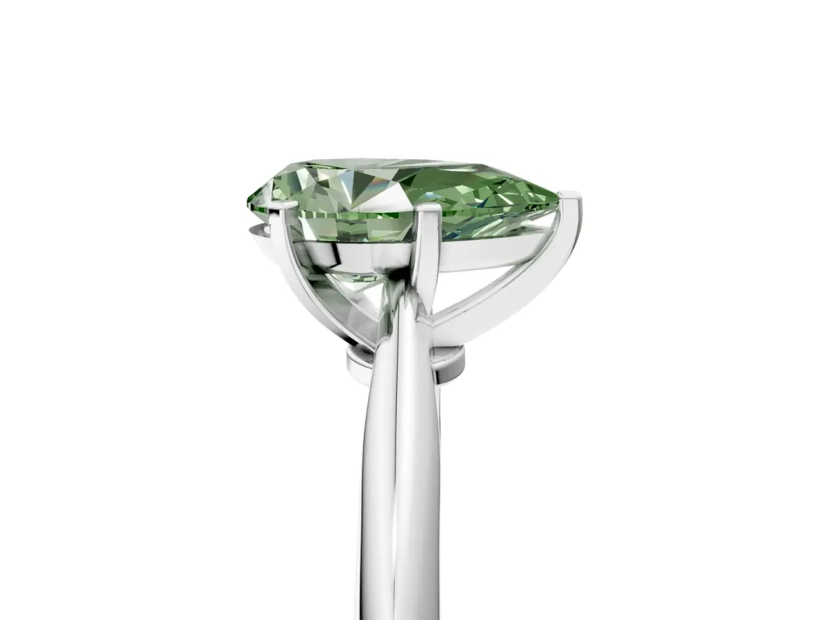 Fancy Green Pear Cut Diamond Solitaire Engagement Ring with Classic Band and Four-Prong Setting Silver