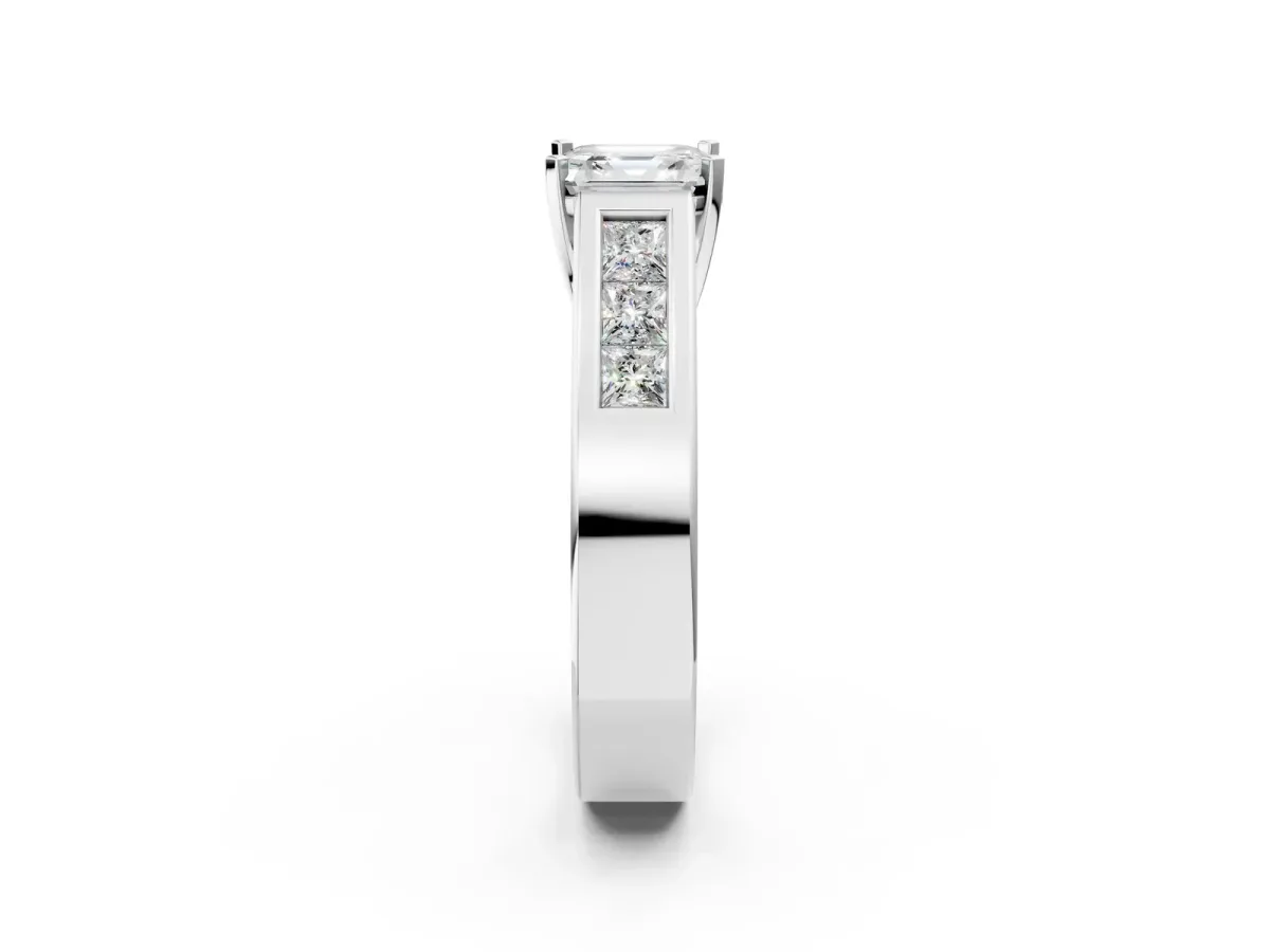 Princess Cut Cut Channel Set Solitaire Ring with Four-Prong Setting Silver