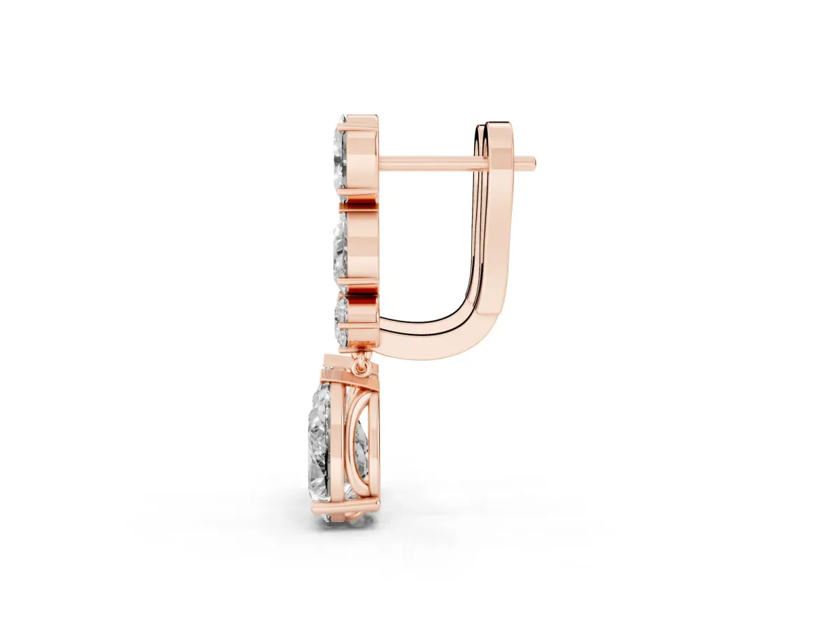 Oval, Pear and Round Diamond Huggie Drop Earrings Rose gold