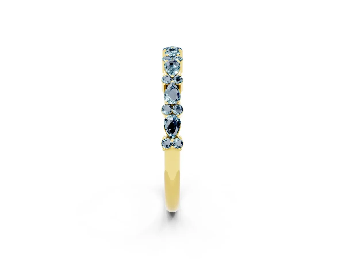 Pear and Round Aquamarine Wedding Band Yellow gold