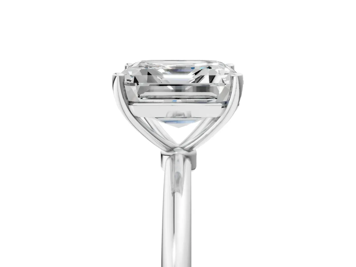 Asscher Cut Cut Solitaire Engagement Ring with Thin Band and Four-Prong Setting Platinum