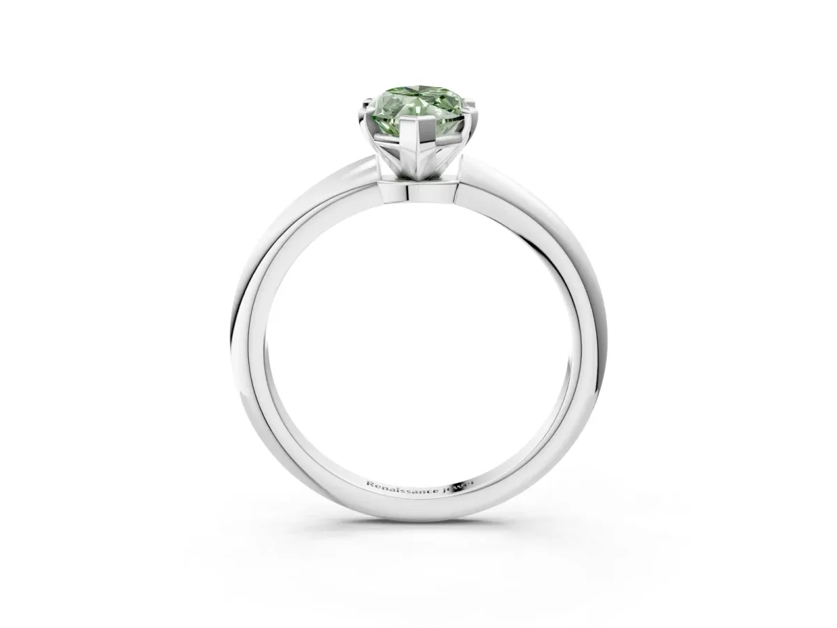 Fancy Green Marquise Cut Diamond Solitaire Ring with Six-Prong Setting and Classic Band Silver