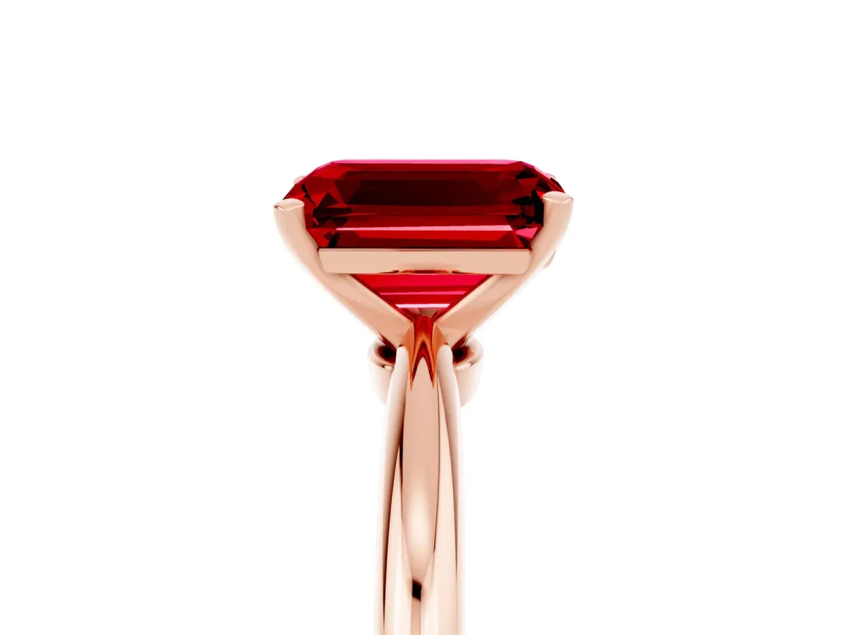 Emerald Cut Ruby Solitaire Ring with Six-Prong Setting and Classic Band Rose gold