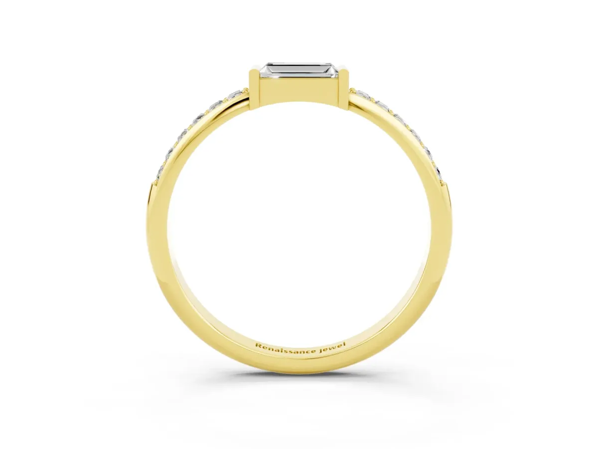 Baguette Moissanite Pavé Band with Bar Setting Yellow gold