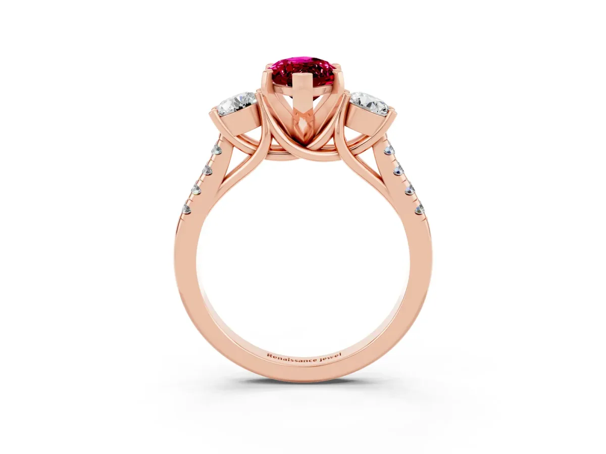 Three-Stone Marquise Cut Garnet Pavé Band with Four-Prong Setting Rose gold