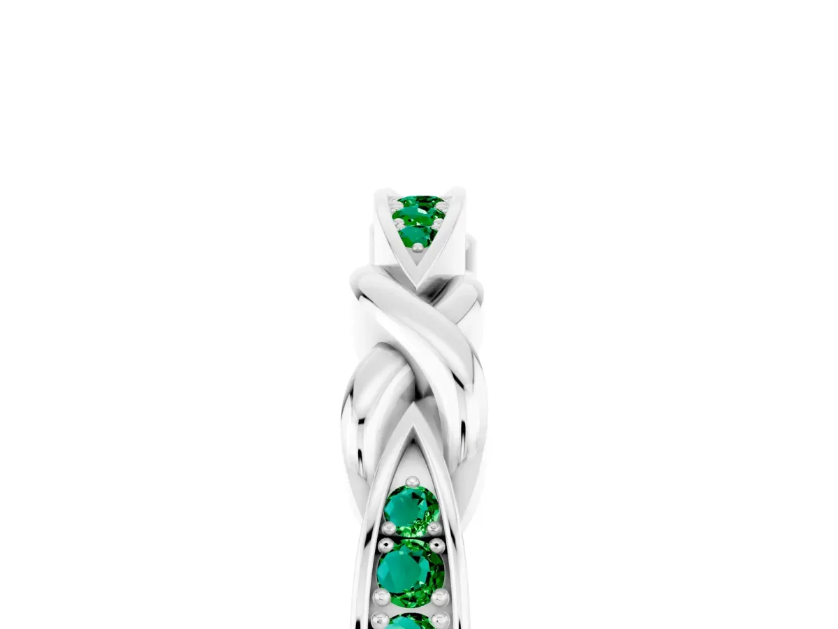 Twisted Marquise Emerald Pavé Band with Shared Prong Setting Silver